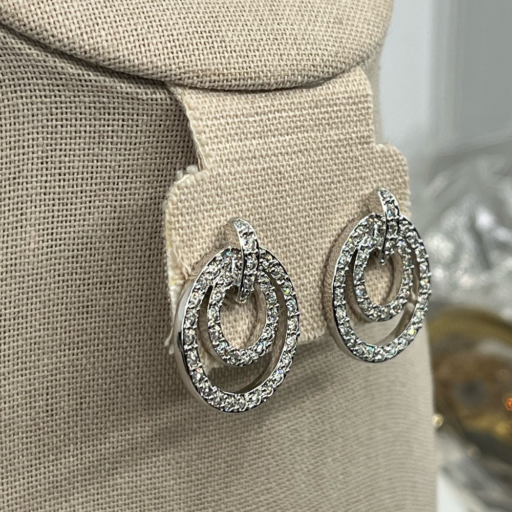 Nolan Miller Glamour Collection Pave Triple Circle Earrings w/ Box and Cert - Picture 12 of 17